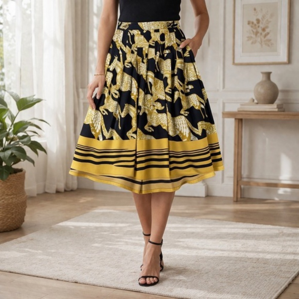 Maeve Anthropologie Horse Print Midi Skirt Women 6 Equestrian Resort‎ Novelty